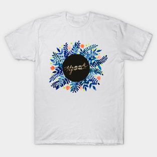 Thank you flowers and branches - blue and orange T-Shirt